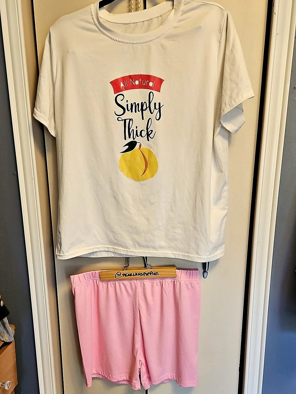 PJ 2 Pieces Graphic T-Shirt & Shorts Set in White & Pink Size 1XL NOTE Fits Sm.